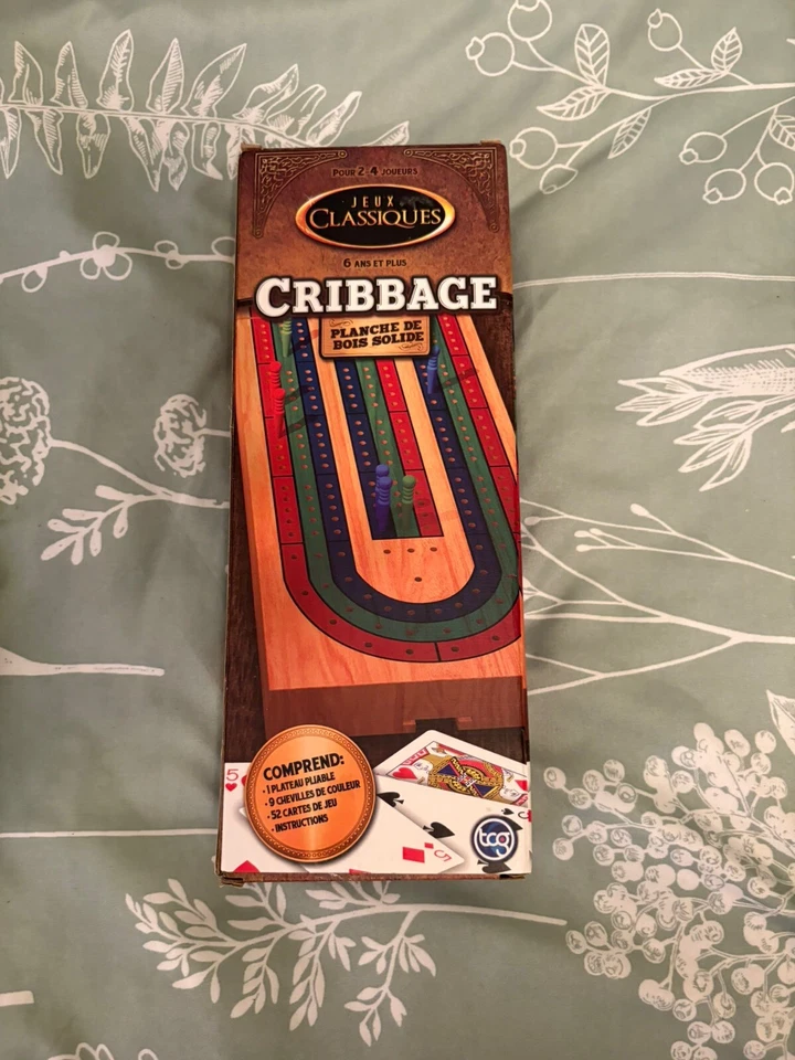 3-Track Folding Travel Cribbage Board Game with 6 Plastic Pegs for 2-3 Players - Image 1 of 1
