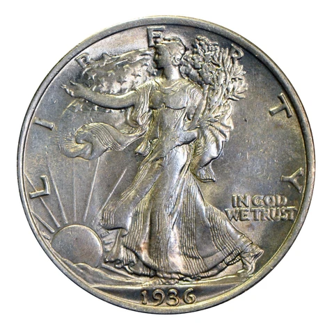 1936 Walking Liberty half dollar AU Cover