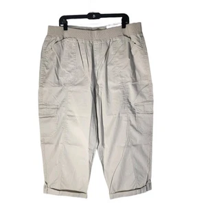 Style & Co Capri Straight Pants Twill Pull-on Womens Cargo Cuffed Stone Wall XL - Picture 1 of 10