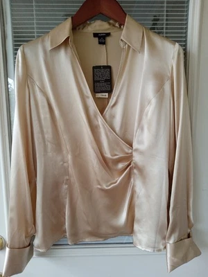 Alfani 100% Percent Silk Crossover Long Sleeve Womens Blouse Top Sz  14  - Image 1 of 4