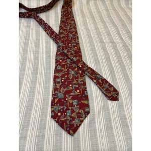 VTG Boston Traders Tie Red Geometric Neck Tie 56L 3.5W L#0081 - Picture 1 of 10