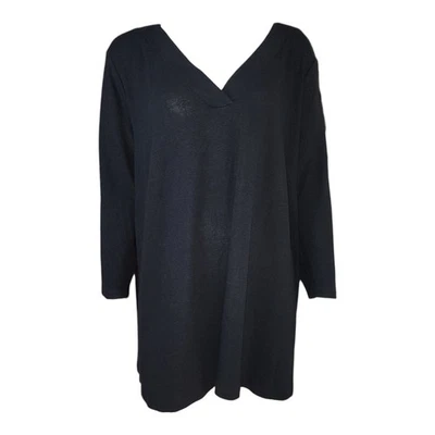 Женская черная рубашка пуловер Avenue Top большого размера 26/28 с V-образным вырезом минималистская эластичная - Изображение 1 из 4