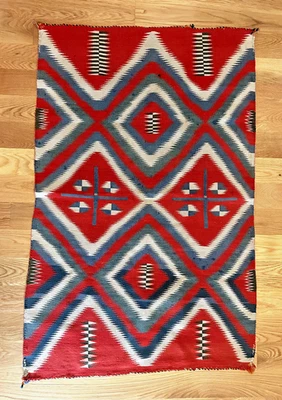 Antigua alfombra manta navajo nativa americana tejida roja azul blanca 52" x 34" Foto 1 de 4