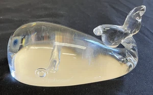 Vintage Steuben Stamped Crystal Whale Paperweight No Chips - Picture 1 of 6