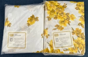 Vintage 70s Sears Blossom Yellow Floral Double Full Sheet Set Flat Fitted 2 PCS - Picture 1 of 11