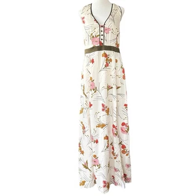 Modcloth Ivory Floral Maxi Dress Womens 14 Halter High Slit Figure Flattering - Image 1 of 4