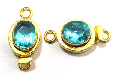 1 PC OVAL BLUE TOPAZ BOX CLASP 1 STRAND 18K GOLD PLATED 618 LFU-217 - Image 1 of 3