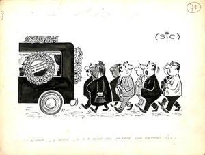 HUMOUR / DESSIN ORIGINAL DE PRESSE / CLAUDE SIMON ( SIC ) ENTERREMENT - Picture 1 of 2