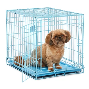 SMALL DOG CAGE KENNELS Single Door 24" x 17" x 19" Dogs up to 25 lbs Blue/Pink - Picture 1 of 14