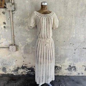 Vestido Blusa Campesina Art Deco Vintage Años 30 Crema Crochet Vestido Maxi Tejido Elástico - Imagen 1 de 8