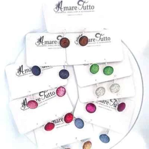 Sparkling Silver Glitter Resin Cabochon Lever Back Earrings | NEW | Gift For Her - Picture 1 of 11