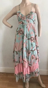 H&M BLUE PINK FLORAL CHIFFON MAXI DRESS UK 8 EU 34 US 4 SMALL BNWT PARTY WEDDING - Picture 1 of 11