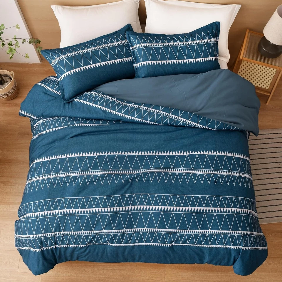 WONGS BEDDING Reversible Boho Striped Textured Comforter Sets King Queen Soft - Image 1 of 1