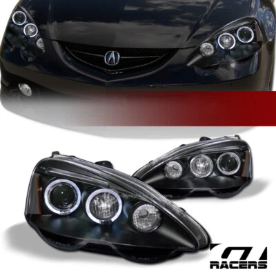 For 2002-2004 Acura RSX Black Dual Halo Rims Projector Headlights Signal Amber - Image 1 of 4