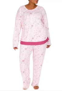 ELLEN TRACY Womens PLUS 2-Pc Snowflake Sweater Knit Pink PAJAMA SET  2X  NWT - Picture 1 of 3