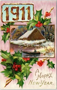 1911 Happy New Year year, dated 1911 design, used posted post card - Picture 1 of 2