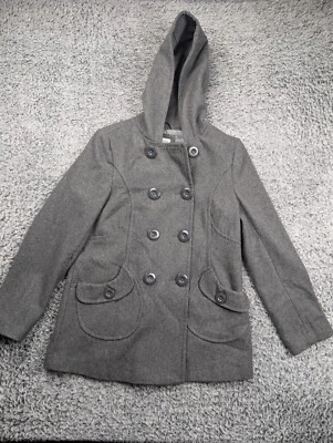 Abrigo De Colección Charles Klein Pea Mujer 8 Gris Lana Doble Pecho Preppy Con Capucha Foto 1 de 4