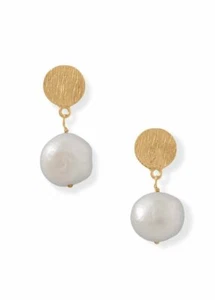 Pendientes colgantes de perlas de agua dulce chapados en oro de 14k plata cepillada - Imagen 1 de 1