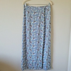 FLAX Blue Sweet Pea Wrap Skirt Size S Lagenlook Floral Rayon Midi Pattern Light - Picture 1 of 8