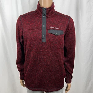 Eddie Bauer Herrenpullover groß rot Fleece gefüttert Druckknopf Stehkragen - Bild 1 von 7