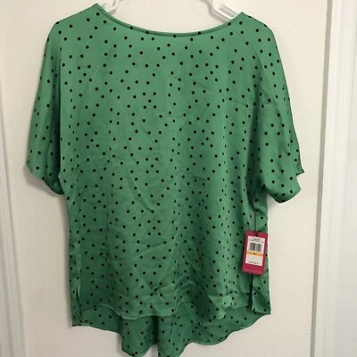 Vince Camuto Womens Emerald Green Polka Dot Blouse Top Short Sleeve NEW Size S - Image 1 of 4