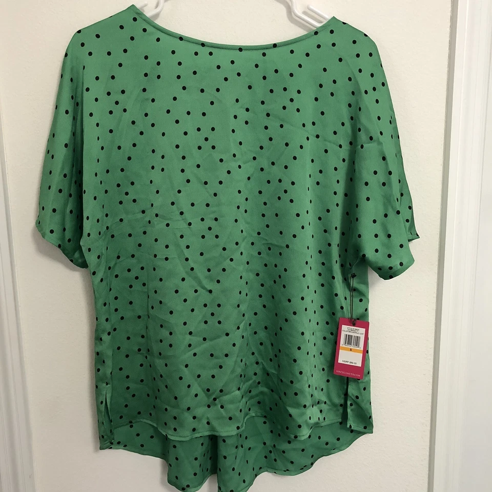 Vince Camuto Womens Emerald Green Polka Dot Blouse Top Short Sleeve NEW Size S - Image 1 of 4