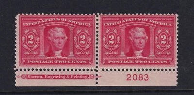 1904 Sc 324 Louisiana Purchase 2c MLH full OG plate number & imprint pair (XE - Image 1 of 2