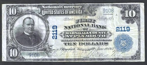 1902 $10 NATIONAL BANK NOTE ~ PLYMOUTH, INDIANA ~ MARSHALL COUNTY ~ NICE NOTE - Imagen 1 de 2