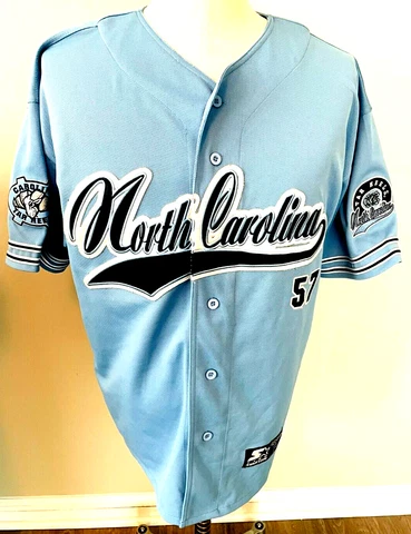 Vintage Starter UNC Script Tarheels Sewn Baseball Jersey #57 Blue Size Large Cover