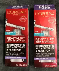 New Lot Of 2 Loreal Revitalift Hyaluronic + Caffeine Eye Serum 2x20ml Brighten - Picture 1 of 3