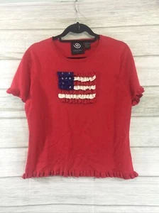 Michael Simon Event •RedTop Shirt US Flag Patriotic Silk 4th July Short Sleeve L - Picture 1 of 9