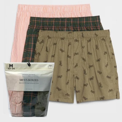 Banana Republic 平角裤 3 双中型摩托车格子条纹平角短裤 — 第 1/3 张图片