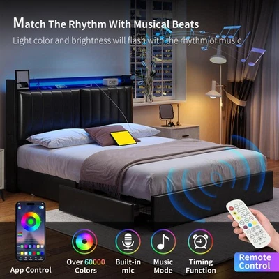 Upholstered Full/King Size Platform Bed Frame with 4 Storage Drawers Headboard - Image 1 of 4