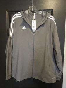 NUEVO CON ETIQUETAS Adidas Gris Cremallera Manga Larga Con Capucha Cortavientos Aeroready Para Mujer’s Talla L - Imagen 1 de 9