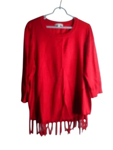Roter Strickpullover Fransenrand Viskosemischung Gr. 2x Notations Woman - Bild 1 von 9