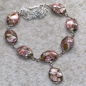 Copper Rhodochrosite 925 Silver Plated Necklace 18" Promise Gift AU r631 - Picture 1 of 3