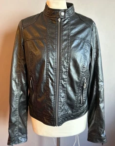 JouJou Black Faux Leather Motorcycle Jacket -Size L - Picture 1 of 6