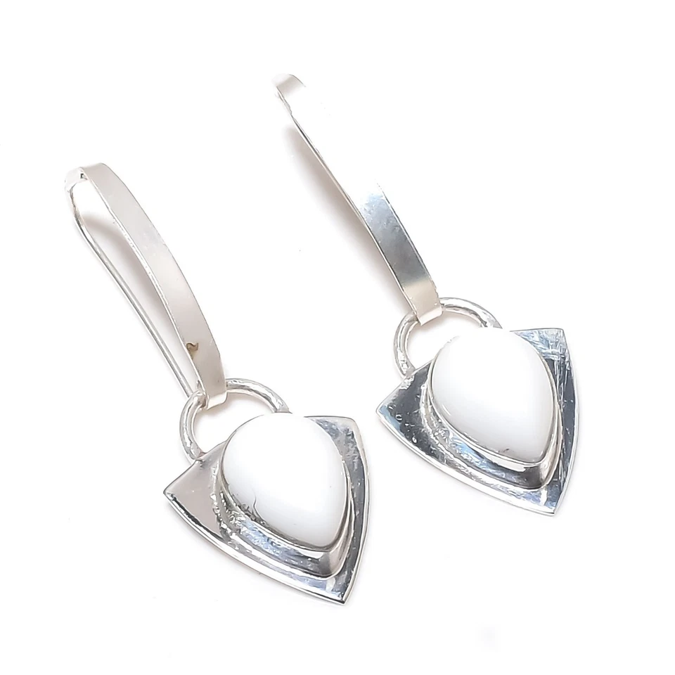 Brincos de prata maciça 925 feitos à mão com pedras preciosas de coral branco presentes para esposa - Imagem 1 de 4