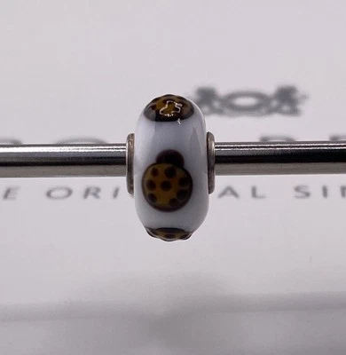 Trollbeads Retired Turtle Glass Bead White with Brown Spots Sterling Silver Core - Image 1 of 4