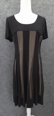 Vestido recto R&M Richards para mujer 10P manga corta forrado ilusión midi negro Foto 1 de 4