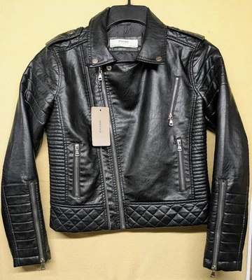 Detalles Chaqueta motera básica de cuero sintético para mujer talla grande L nueva con etiquetas Foto 1 de 4