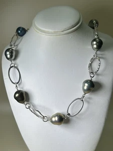 "Collar de plata de ley y perlas de Tahití, talla 18""" - Imagen 1 de 4