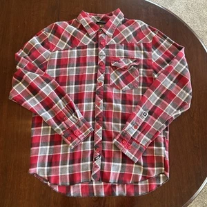 Vans Men's Long Sleeve Button Up Shirt Red Gray Plaid Sz M 100% Soft Cotton - Picture 1 of 11