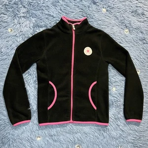 Converse Full Zip Fleece Jacket Size Medium Youth Girls Pink Black Outdoor - Picture 1 of 12