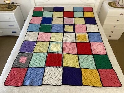 Manta de ganchillo hecha a mano colorida acrílica abuela cuadrados 175 cm x 125 cm Foto 1 de 4