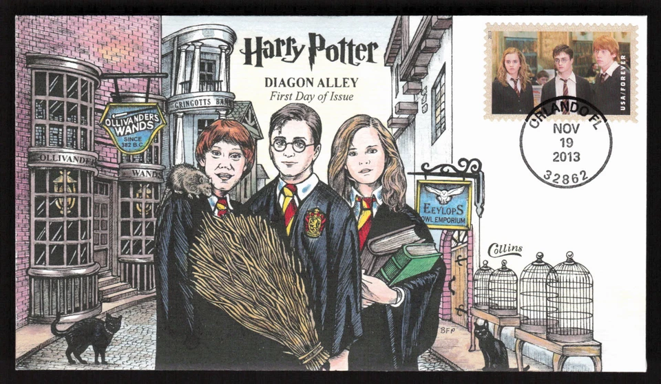 Harry Potter FDC 2013 Diagon Alley Collins coloreado a mano primer día edición cubierta Foto 1 de 1