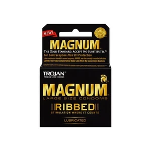Trojan Magnum Ribbed Condoms - 6 packs of 3 Condoms (18 Condoms Total) - Picture 1 of 2