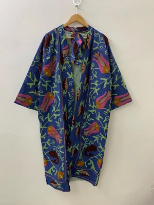 Kimono de algodón plumero bordado a mano para mujer | Chaqueta larga vintage Foto 1 de 4