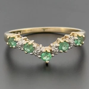 9ct Yellow Gold Emerald & Diamond Eternity Wishbone Ring Size O, Q, T Hallmarked - Picture 1 of 10