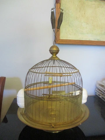 Antique VIntage Hendryx Dome Brass Wire Hanging Bird Cage House Parakeet Canary! Cover